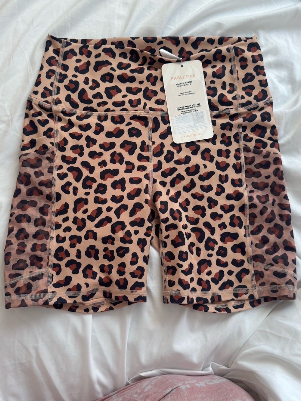 Fabletics Leopard Print High-Rise Bike Shorts - Tan & Black